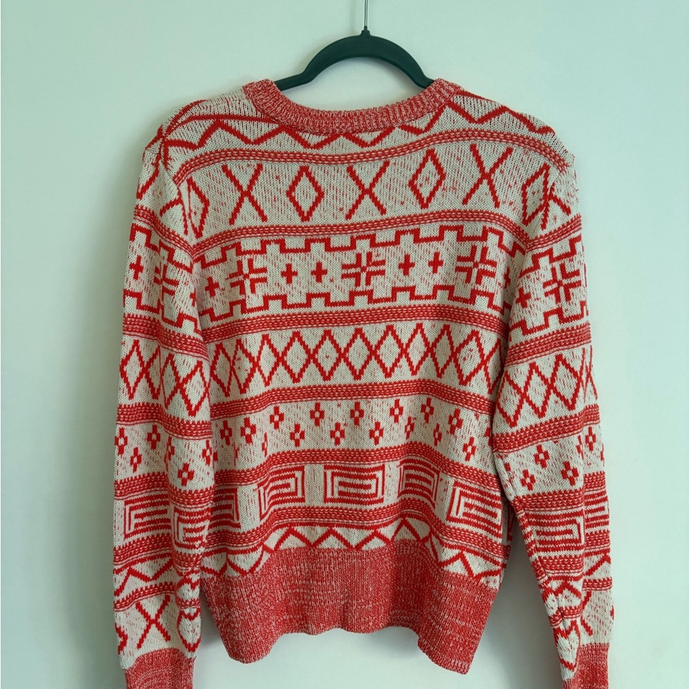 Ichi Cotton Blend Orange and White Patterned Sweater - Picture 6 of 6